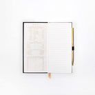 Image showcasing the 'Deep Dark Secrets Notebook', featuring an elegant, dark cover.