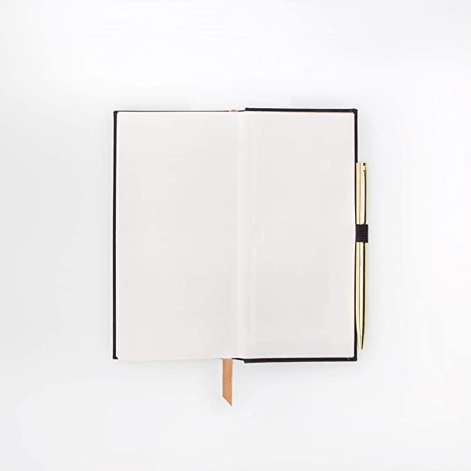Image showcasing the 'Deep Dark Secrets Notebook', featuring an elegant, dark cover.