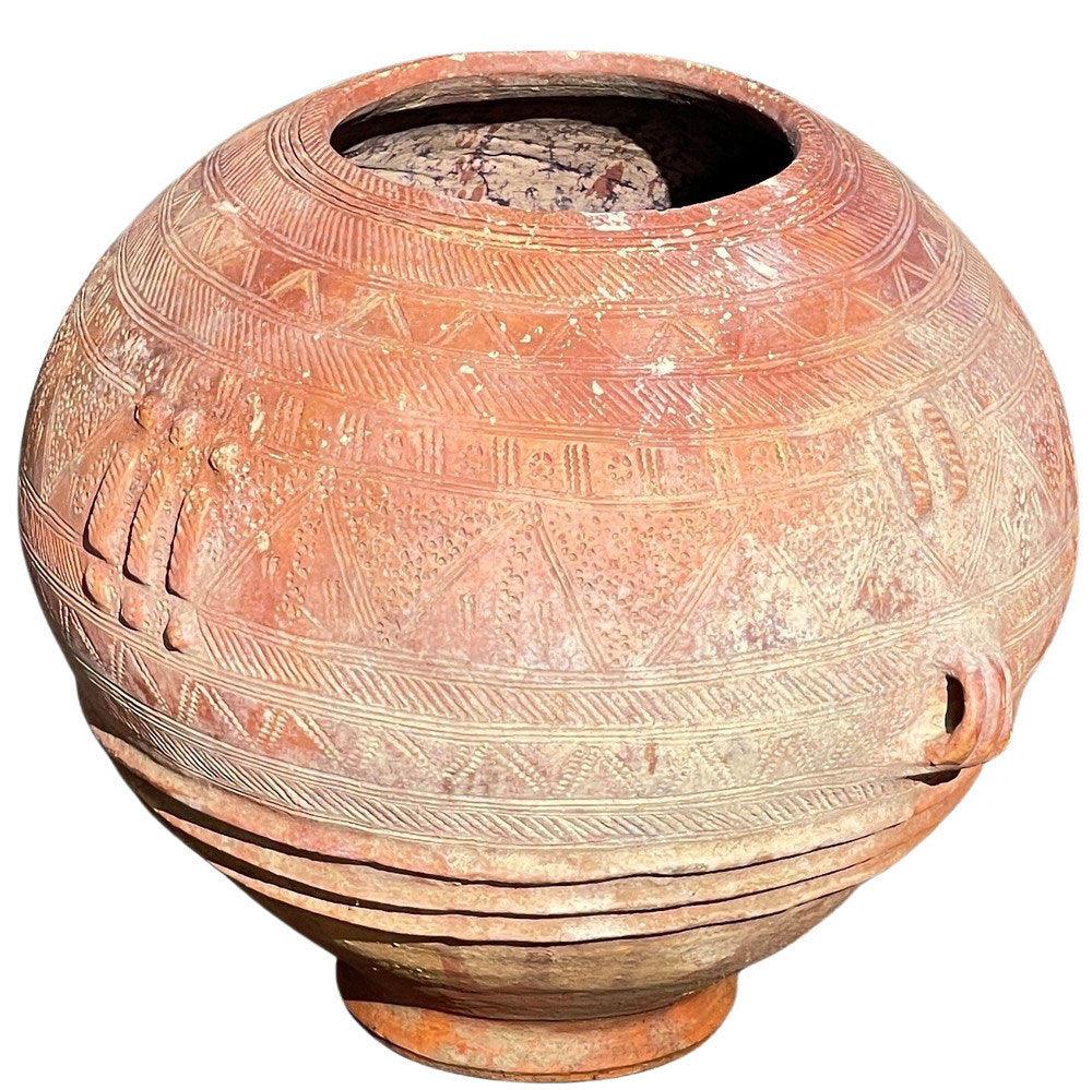 African Terracotta Jar, handcrafted, showcasing the rustic beauty of traditional African pottery.