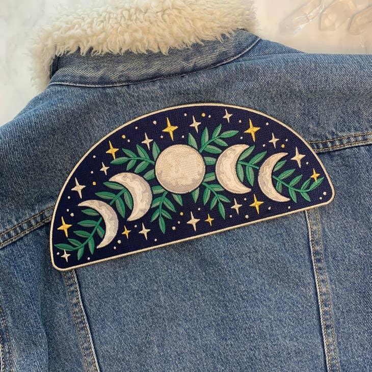 XLarge patch depicting detailed embroidery of the moon's various phases.