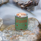 Sequoia Soy Candle in sustainable packaging, diffusing a deep, woodsy scent reminiscent of the ancient sequoia forest.