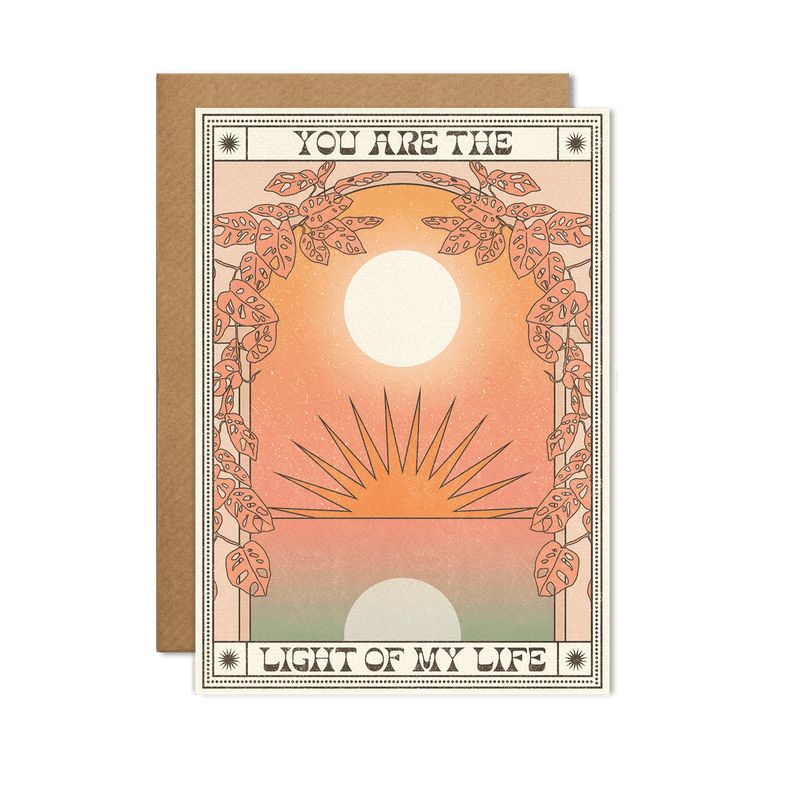 You are the Light of my Life' card with warm, glowing front design and heartfelt inside declaration
