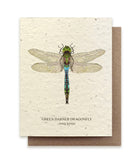 Dragonfly Plantable Wildflower Seed Card, a biodegradable card packed with wildflower seeds, blooming into a wildflower garden when planted.