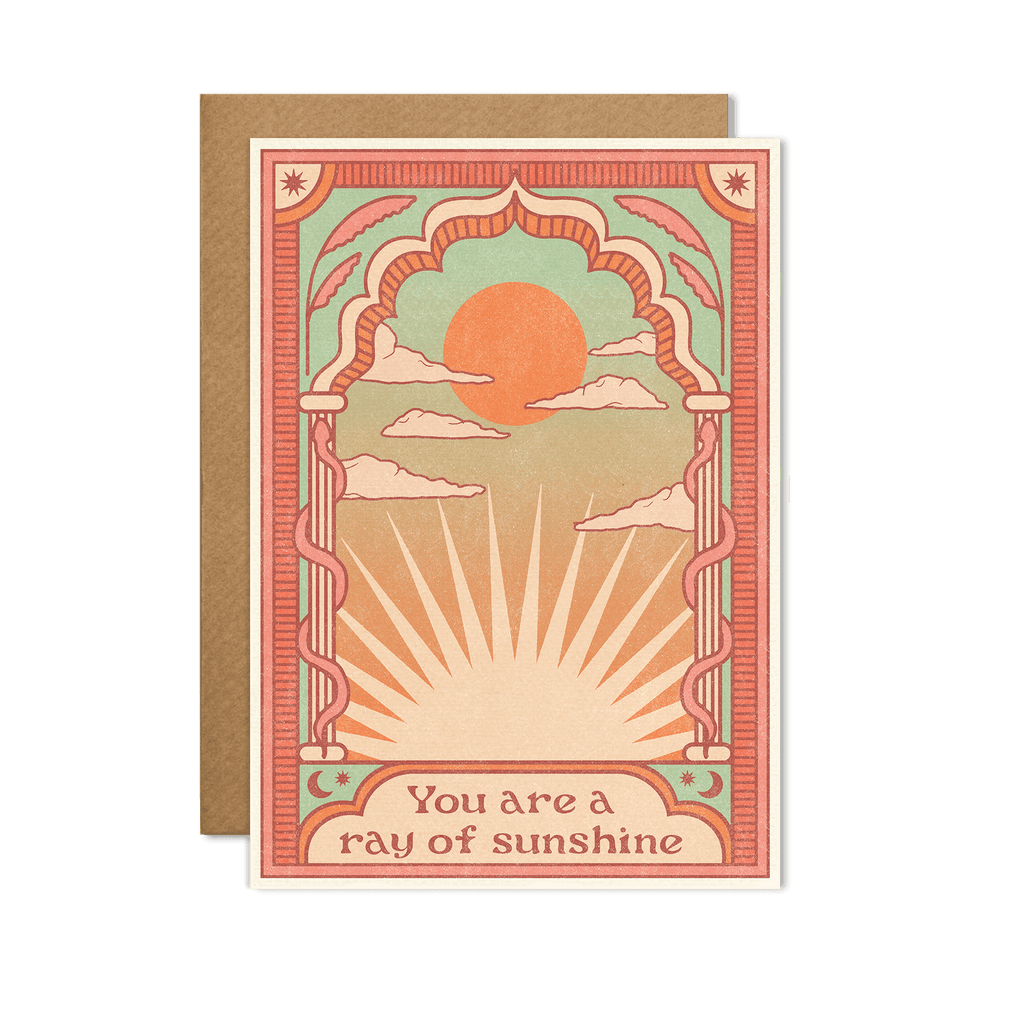 You Are a Ray of Sunshine' card with sunny front design and uplifting inside message