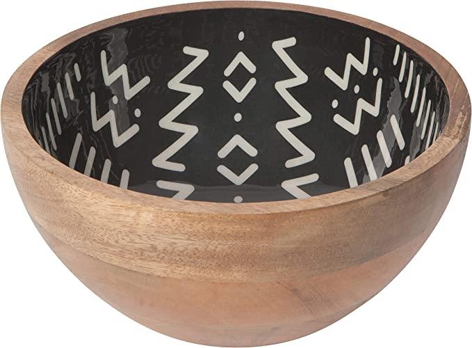 Ziggy Mango Wood Serving Bowl - Graphic design mango wood bowl, perfect for serving and versatile use.