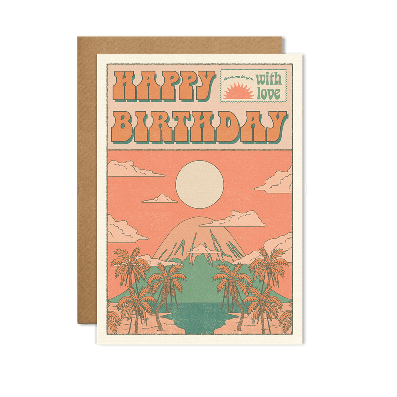 Happy Birthday Card featuring a vibrant, festive design with birthday-themed illustrations, presented against a confetti-strewn backdrop.