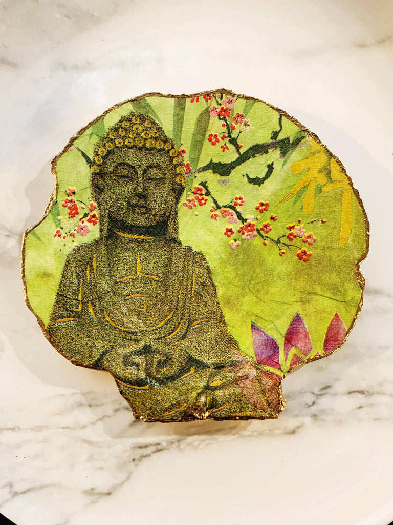 The Peaceful Buddha Shell, an elegant decorative shell featuring the serene face of Buddha, symbolizing tranquility and mindfulness.