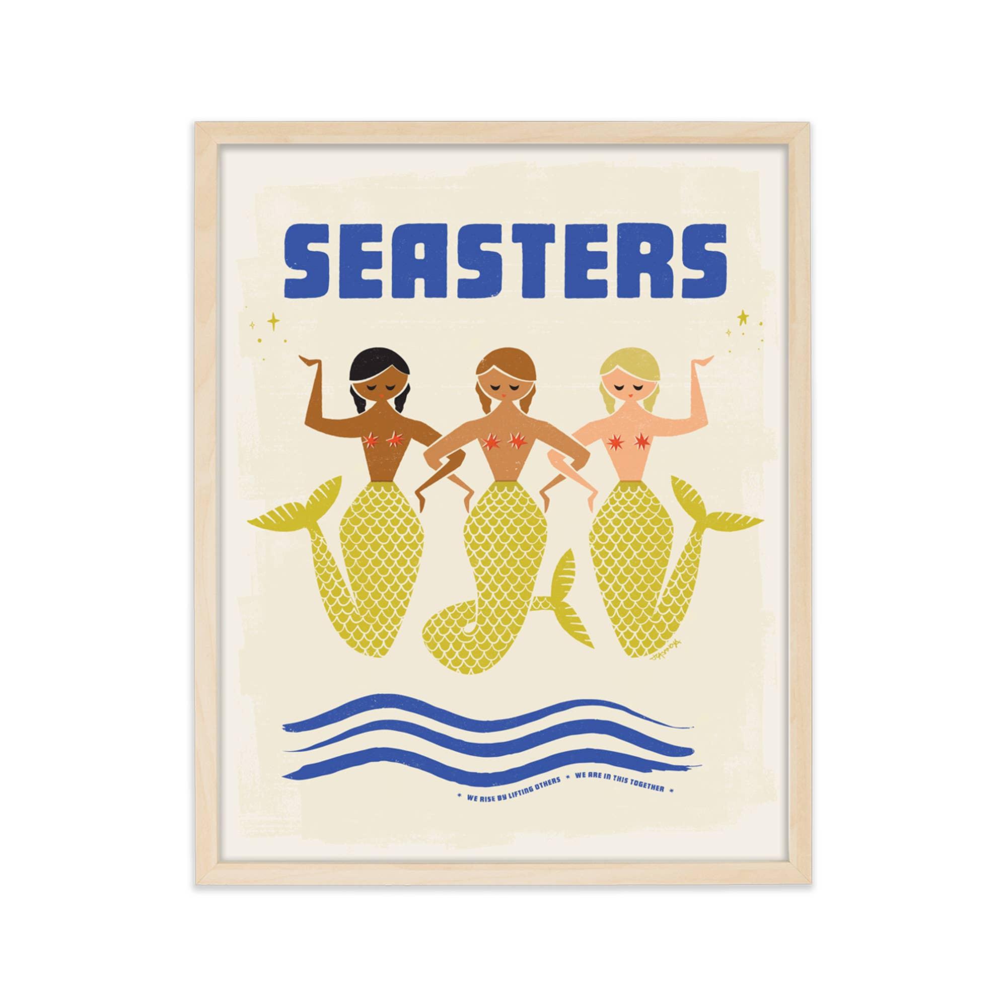Artistic depiction of three sisters amidst the sea's waves, symbolizing the strength of familial bonds and coastal memories.