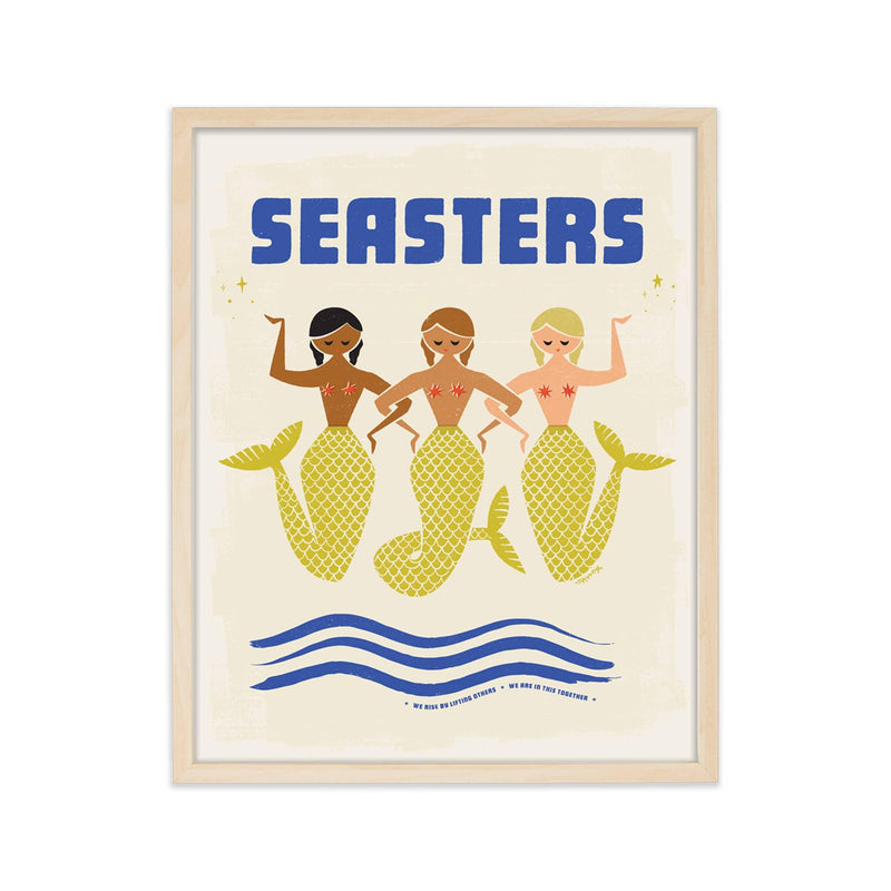 Artistic depiction of three sisters amidst the sea's waves, symbolizing the strength of familial bonds and coastal memories.