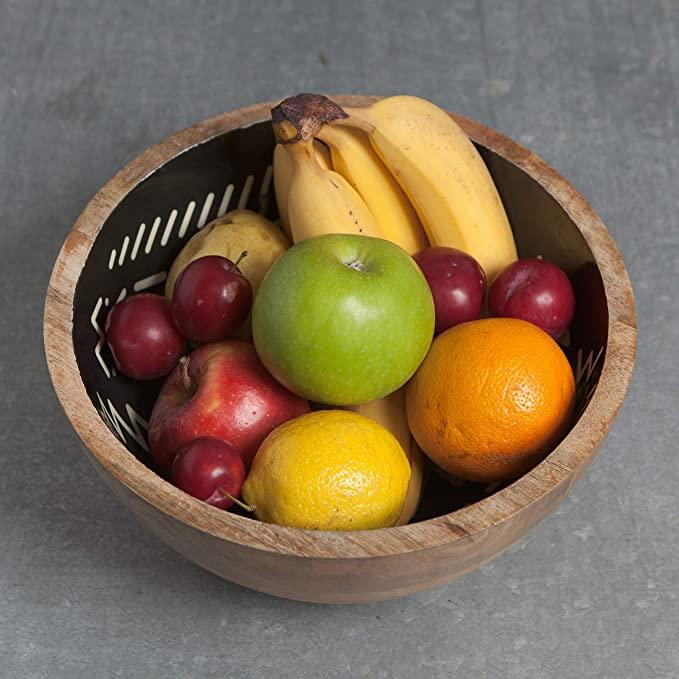 Ziggy Mango Wood Serving Bowl - Graphic design mango wood bowl, perfect for serving and versatile use.