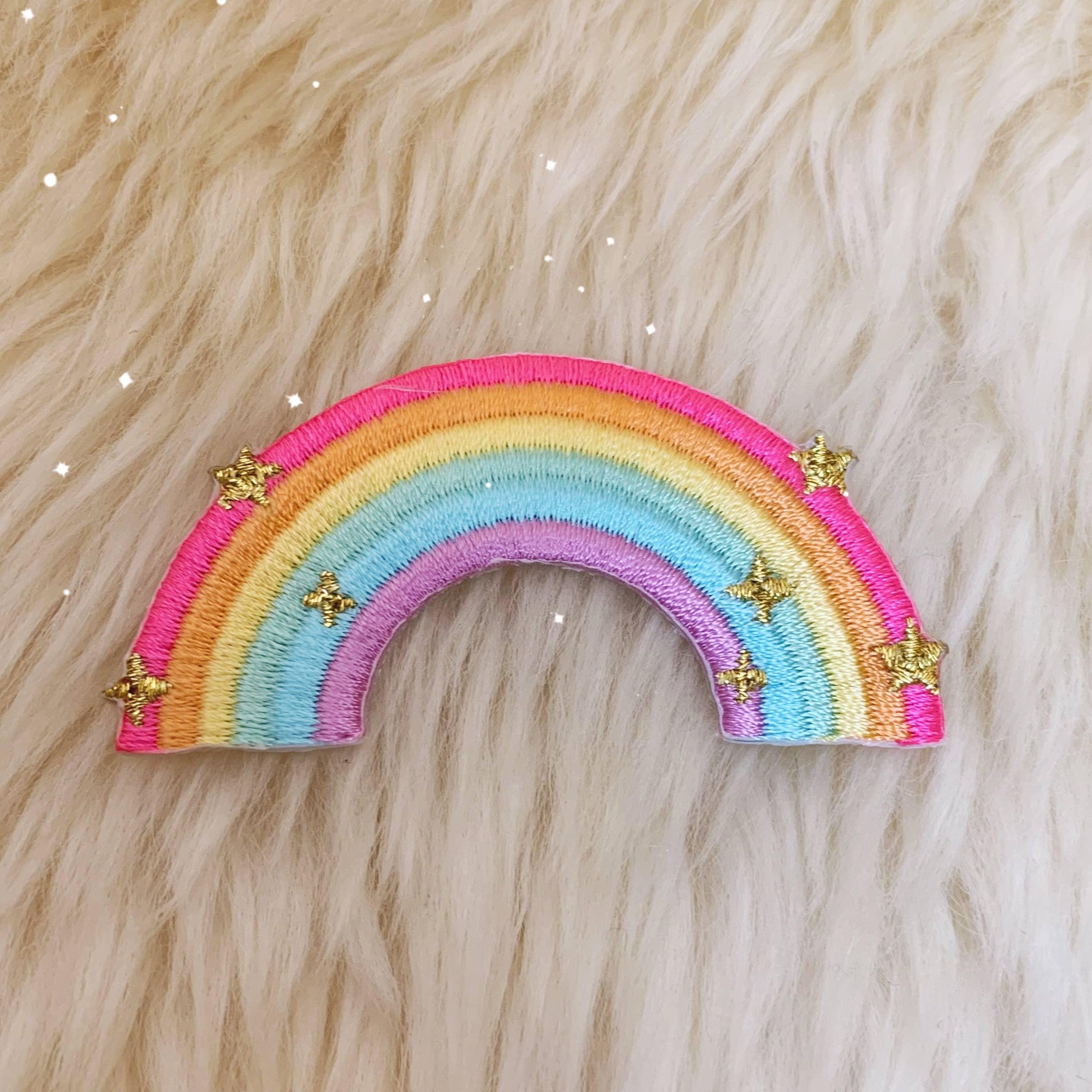 Vibrantly colored embroidered classic rainbow patch.