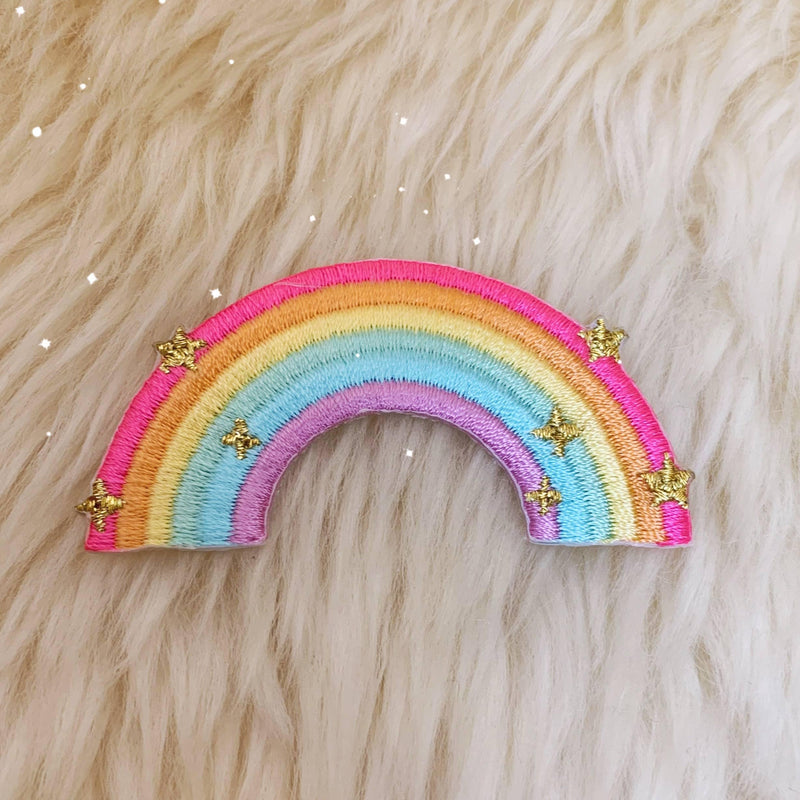 Vibrantly colored embroidered classic rainbow patch.