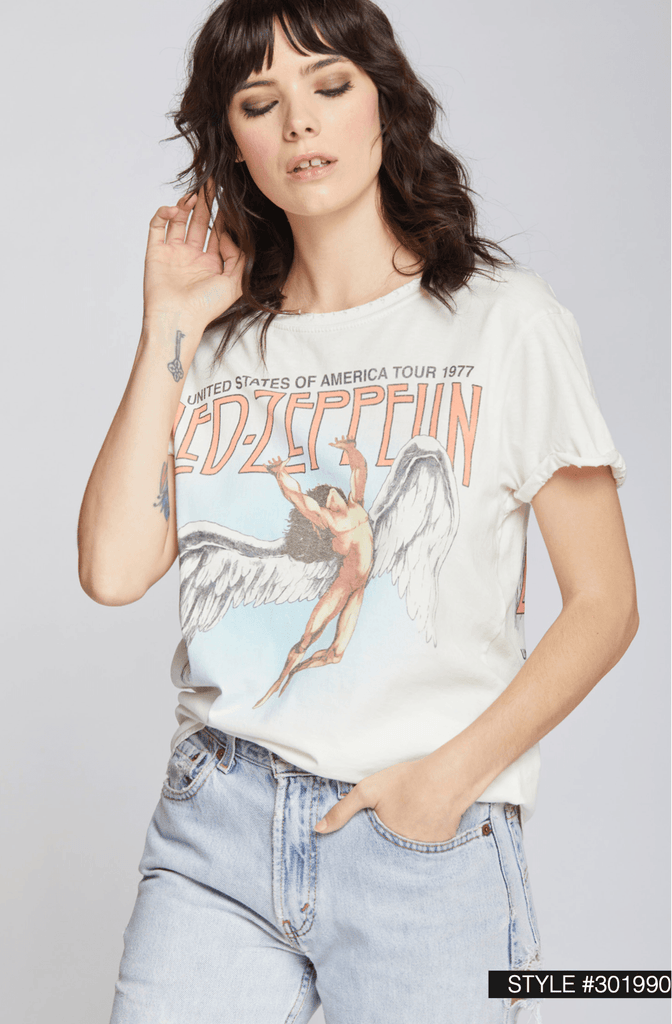 Led Zeppelin America Tour 1977 Tee - Vintage-inspired graphics celebrating the iconic '77 tour. Perfect for rock enthusiasts. Elevate your style with this classic tee.
