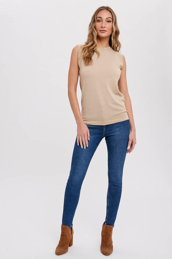 High Neck Sleeveless Top - A chic wardrobe essential with a high neckline, offering versatile style for any occasion.