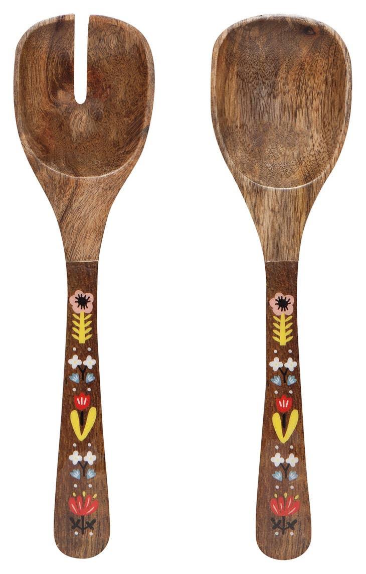 Frida Mango Wood Servers Set - Scandinavian-inspired floral design on sustainable mango wood servers.