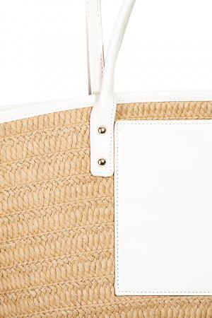 Straw Braided Leather Tote Bag