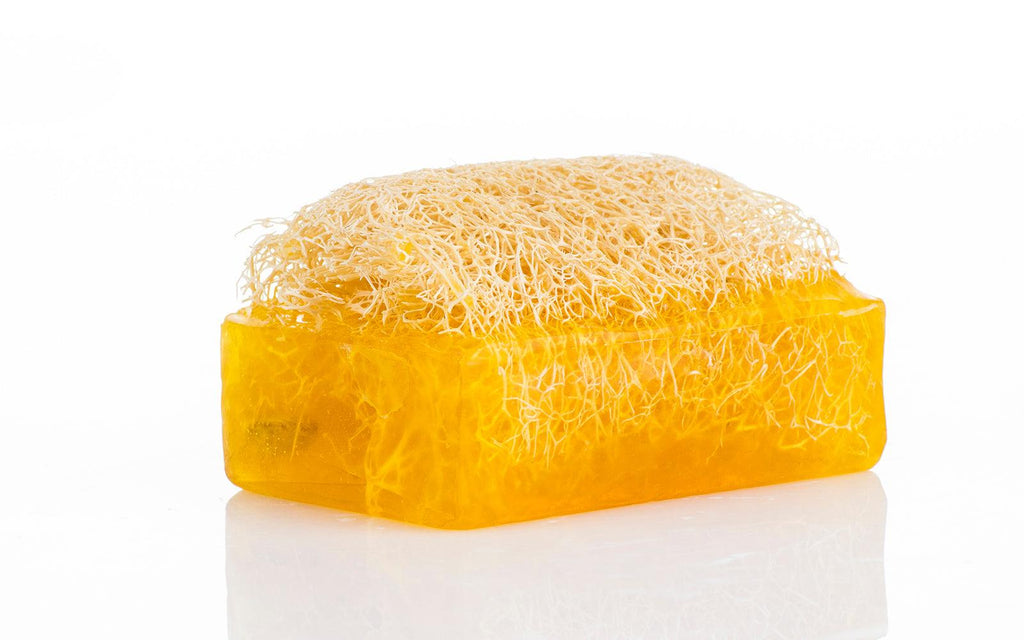 Lemon-scented Natural Handmade Loofah Soap Bar, perfect for refreshing exfoliation.