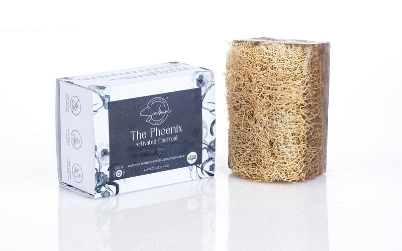 The Phoenix Charcoal Loofah Soap, combining detoxifying charcoal and natural loofah for deep cleansing.