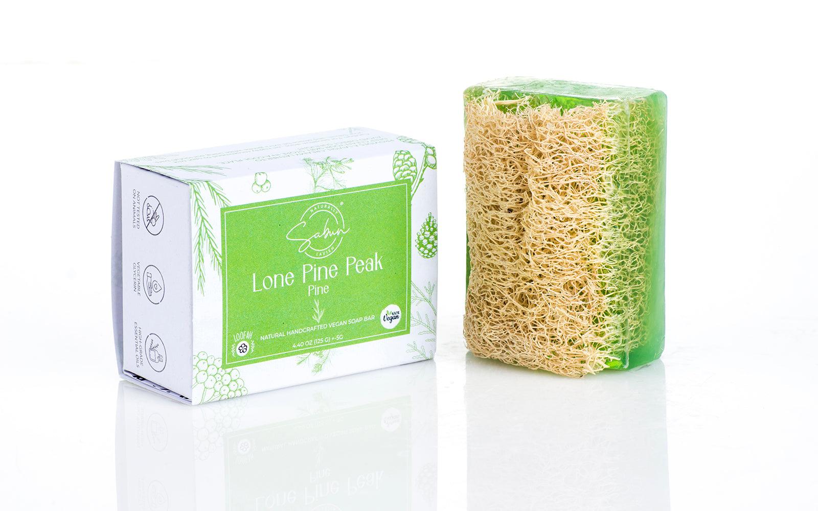 Lone Pine Peak Loofah Soap, capturing the rejuvenating scent of pine forests in an exfoliating soap bar.