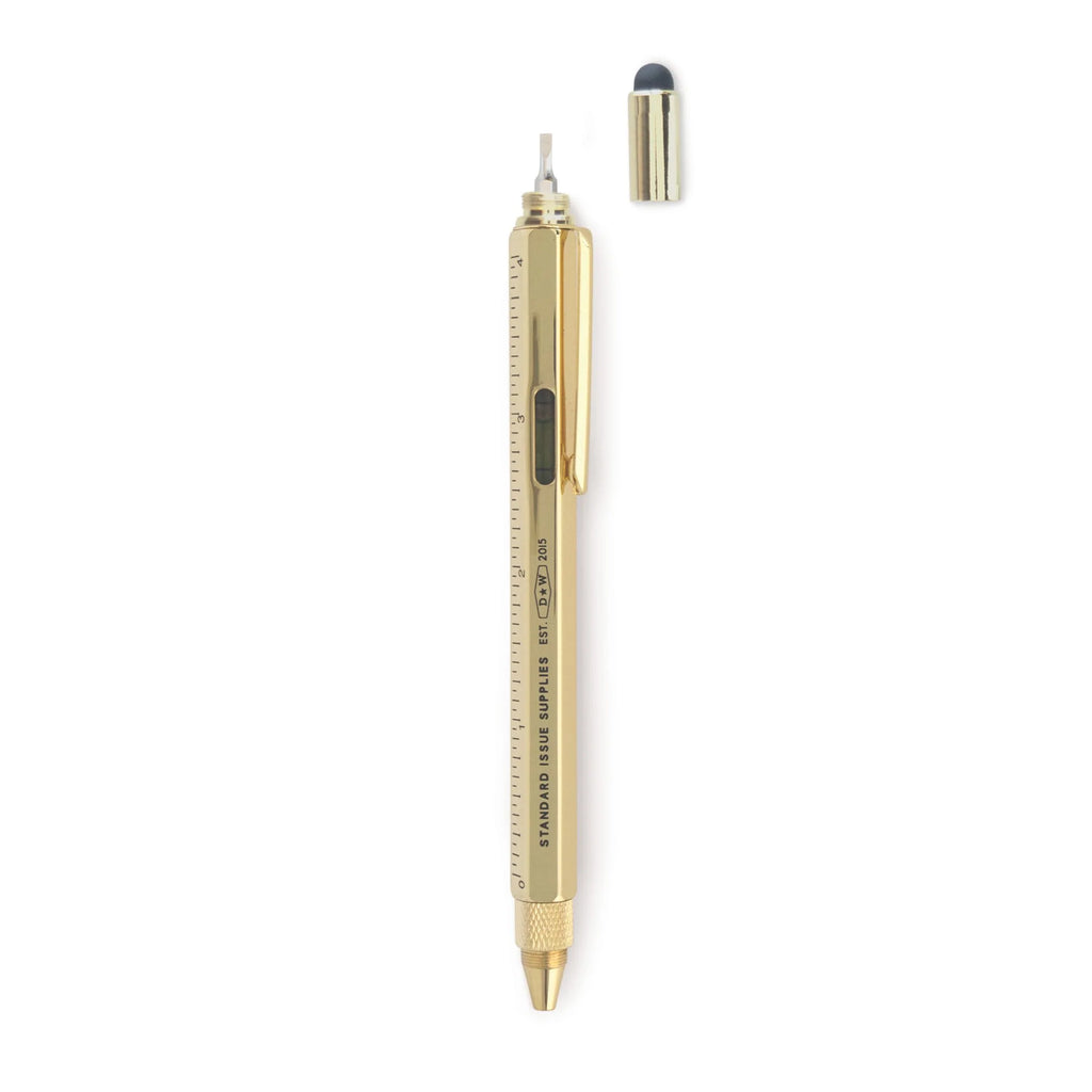 Image of the 'Multi-Tool Pen', a versatile gadget featuring multiple functions including pen, screwdriver, ruler, level, and touchscreen stylus.