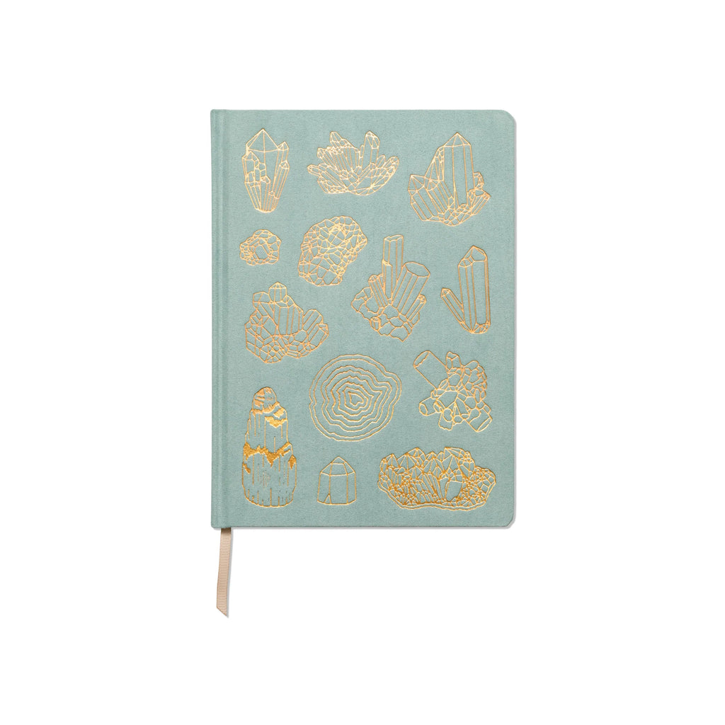 Image showcasing the 'Mineralogy Cloth Covered Journal' featuring a rich, mineral-inspired fabric cover design.