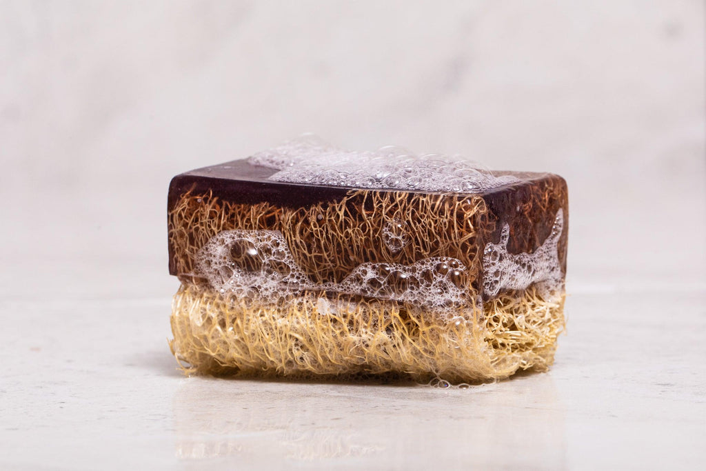 Relax Sleep Repeat Lavender Loofah Soap, combining soothing lavender aroma and exfoliation in one soap bar.