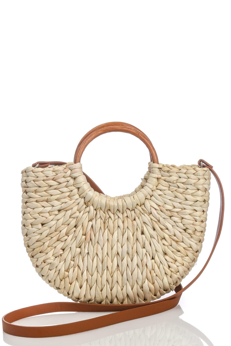 Straw Braided Semi Circle Beach Bag