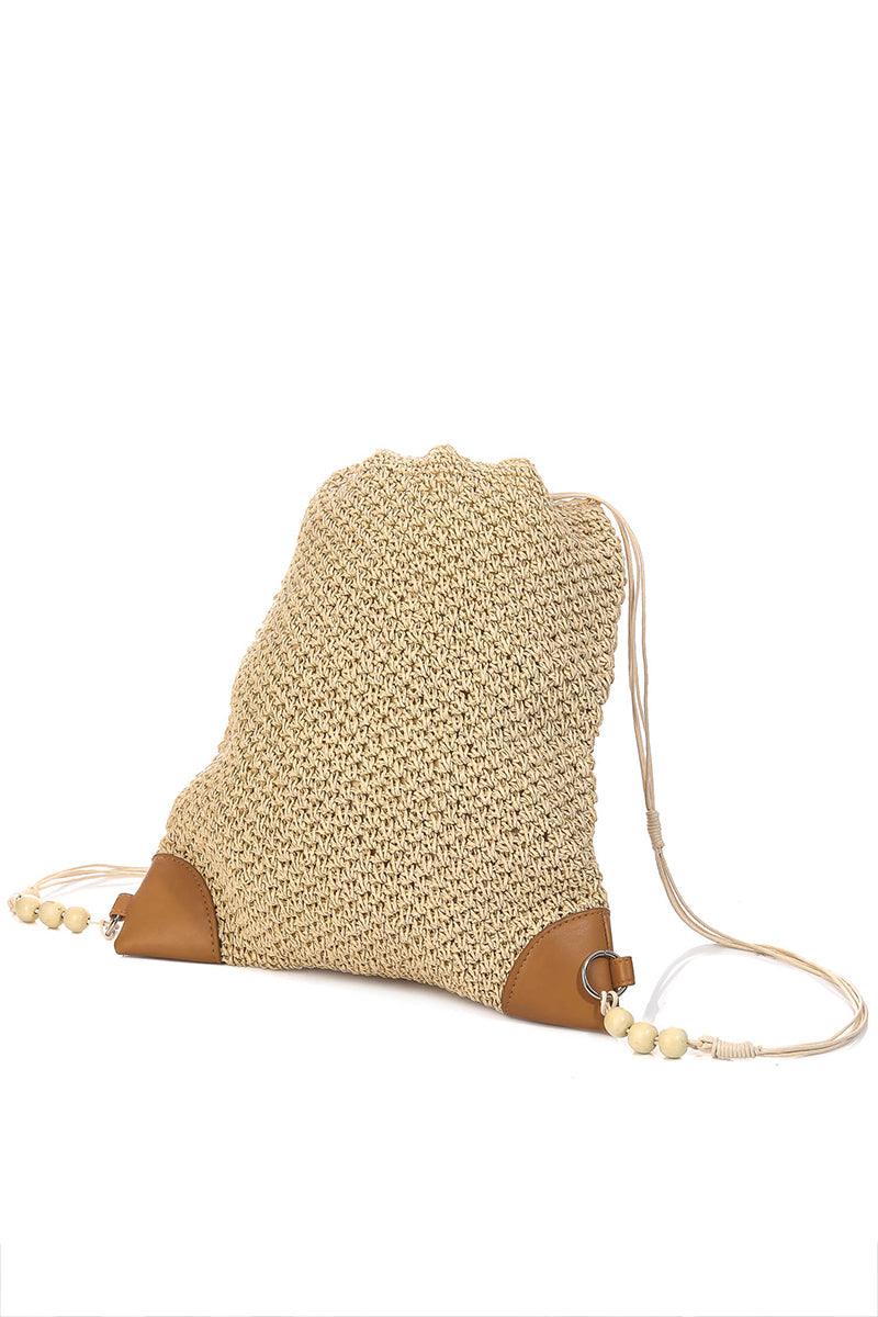 Straw Braided Drawstring Backpack
