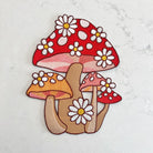 XLarge patch featuring a detailed embroidery of mushrooms intertwined with daisies.