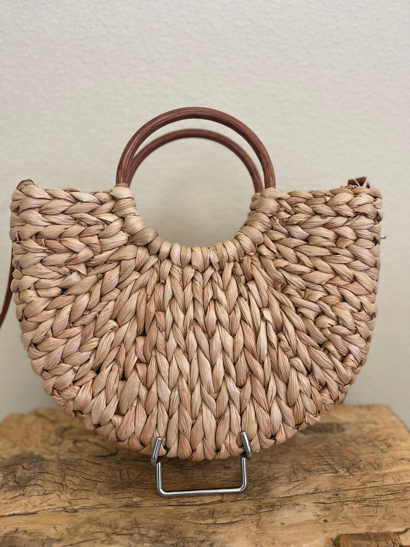 Straw Braided Semi Circle Beach Bag