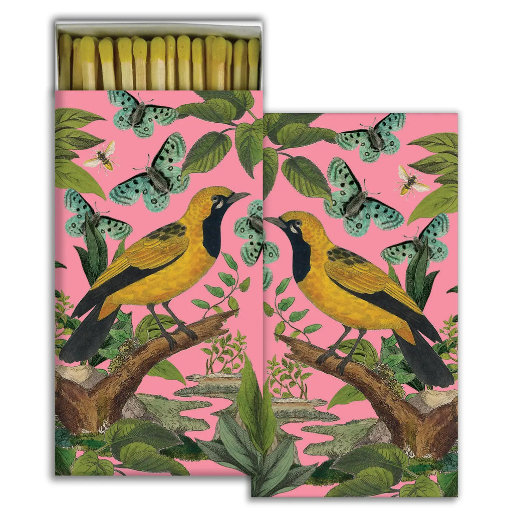 Oriole Bird Matches in a charming matchbox, showcasing a delightful oriole bird design, perfect for lighting candles and fires.