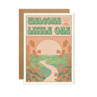 Welcome Little One' card with adorable illustrations and loving welcome message inside