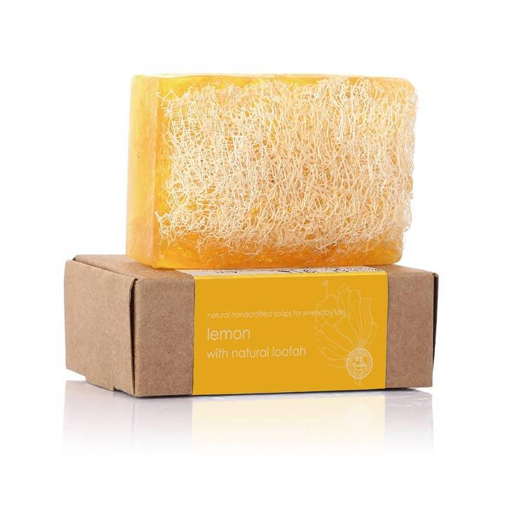 Lemon Soap with Loofah, a refreshing combination for gentle exfoliation and invigorating citrus aroma.