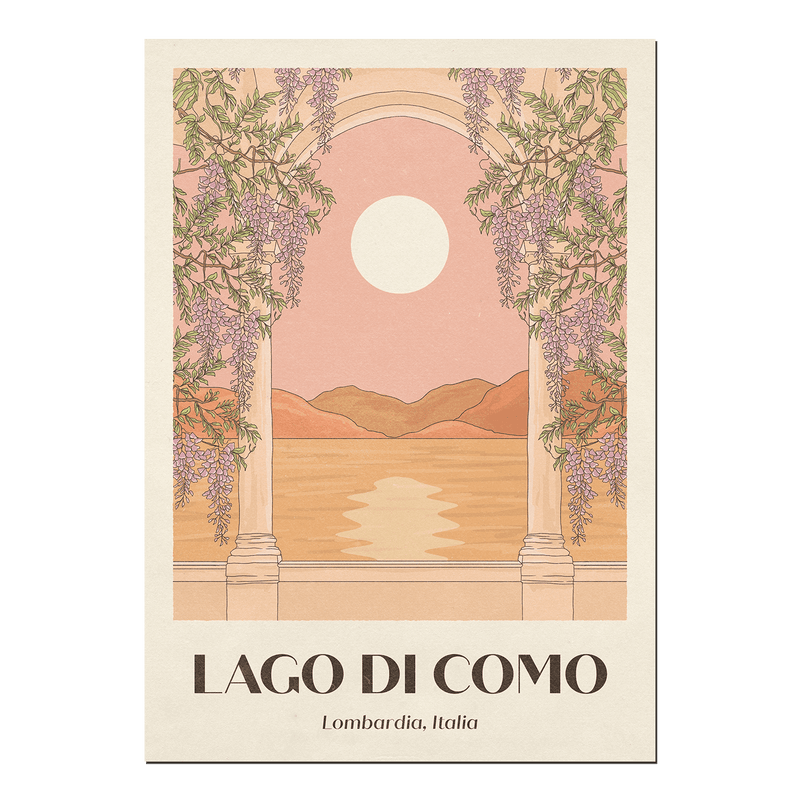 Lago di Como Print depicting the tranquil and picturesque scene of Lake Como, displayed on a white backdrop.