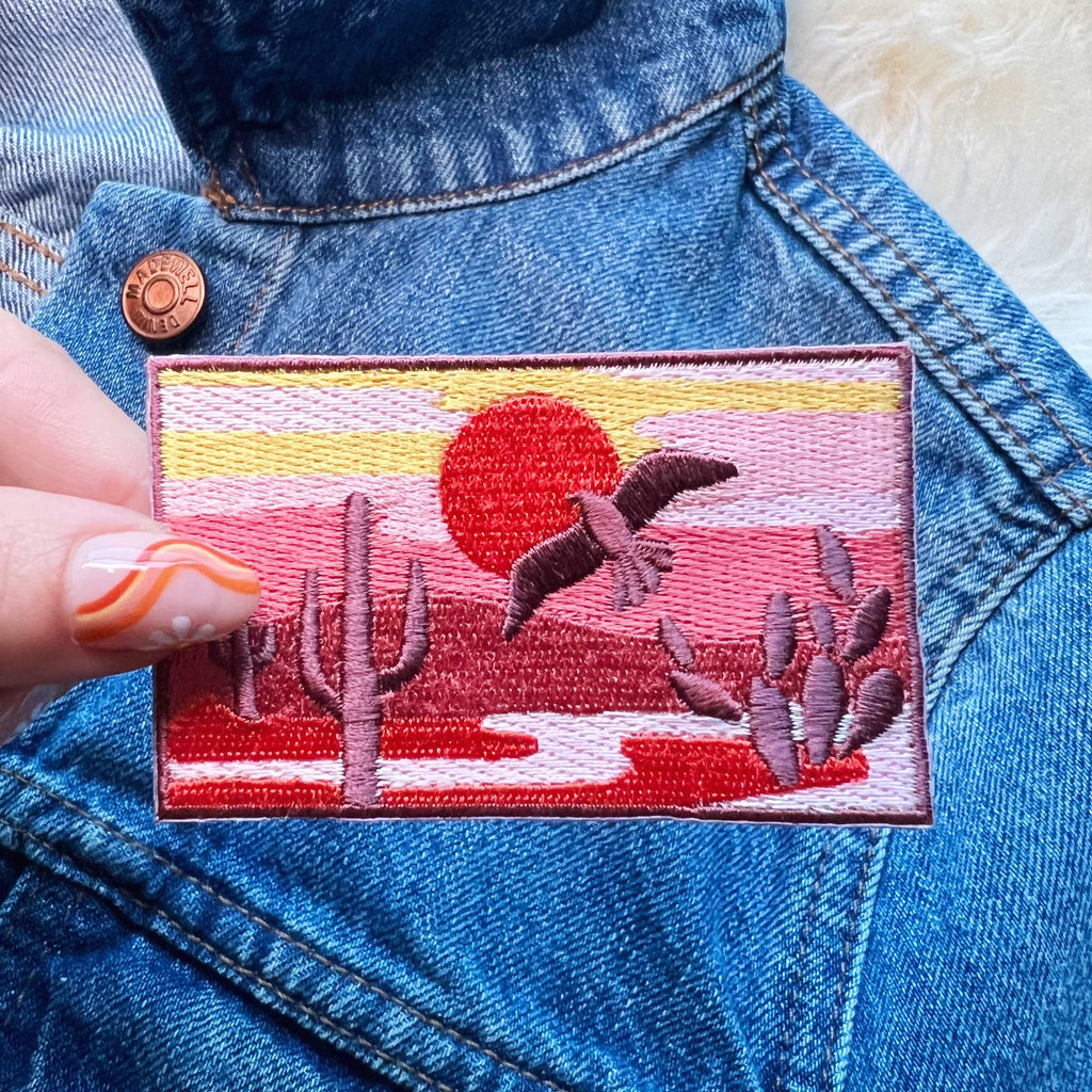 Desert Sunset Patch, showcasing the serene gradient of a desert twilight with warm hues transitioning into cool shadows.