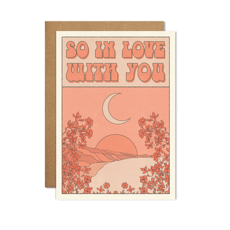 "So In Love With You" Card with an elegant, romantic design, showcased against a dreamy, pastel background.