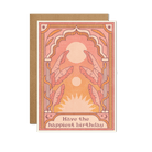 "Have The Happiest Birthday" Card featuring a vibrant, festive design on a bright background, displayed against a party-themed backdrop.