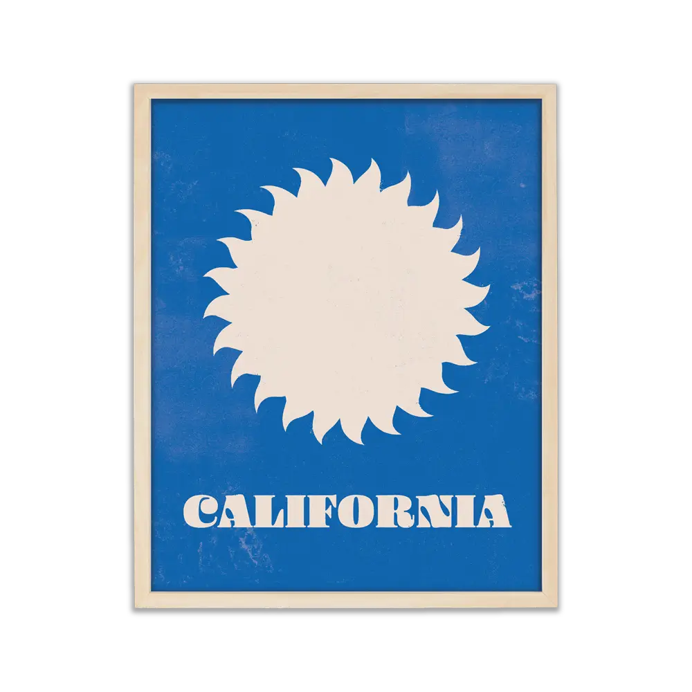 Artistic print portraying the radiant energy and beauty of California's sun, surf, and landscapes.