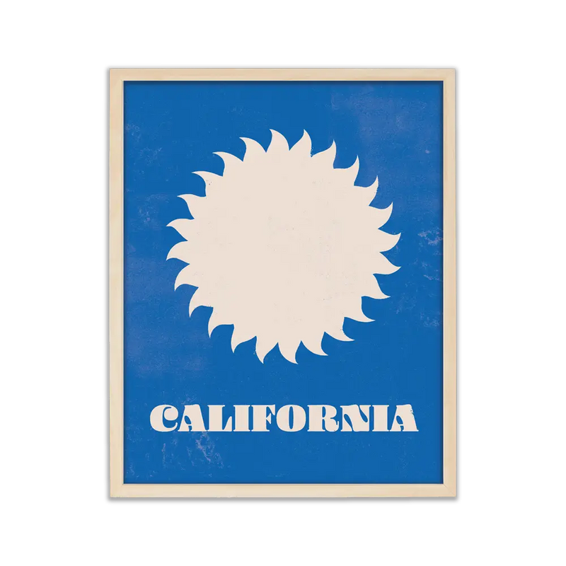 Artistic print portraying the radiant energy and beauty of California's sun, surf, and landscapes.