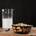Myth Stoneware Bowl - Scandi-inspired 6-inch bowl with ancient symbol imprints and horizontal ridged detail.