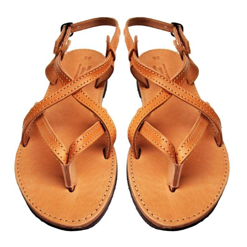 Forma Artisan Series Leather Flat Sandals in Natural Tan - Meticulously handcrafted leather sandals with a classic design.