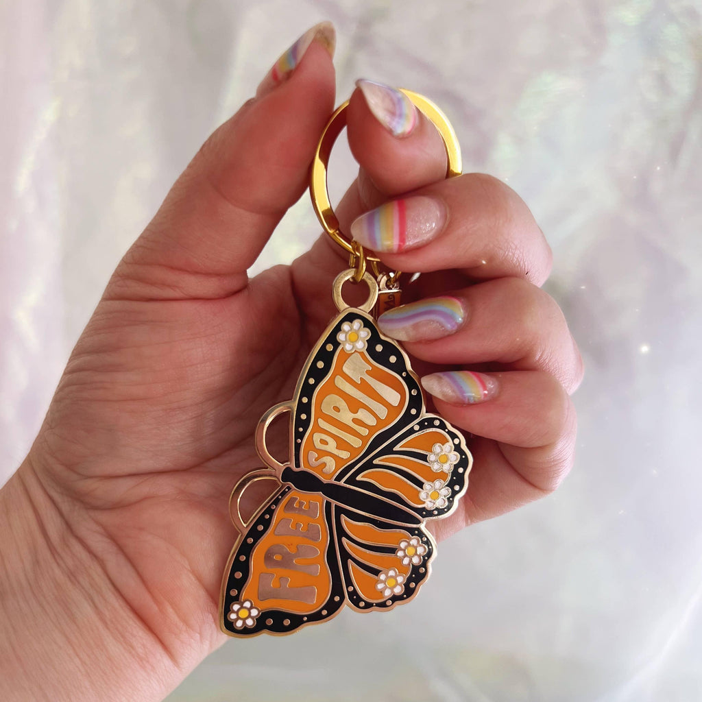 Free Spirit Butterfly Enamel Keychain, showcasing a detailed and vibrant butterfly, epitomizing transformation and freedom.