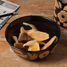 Myth Stoneware Bowl - Scandi-inspired 6-inch bowl with ancient symbol imprints and horizontal ridged detail.