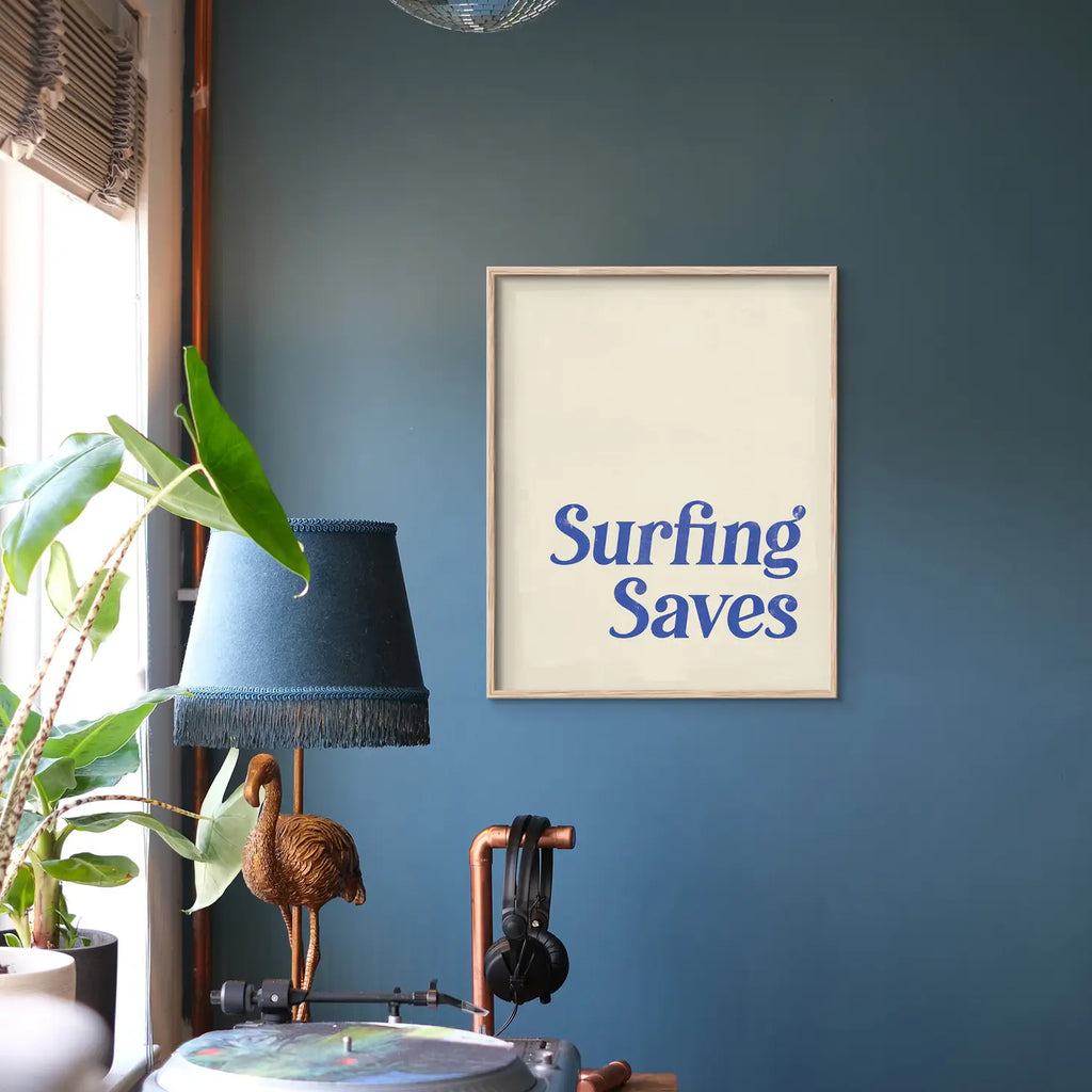 Artistic representation of a surfer riding a wave, symbolizing the transformative and healing power of surfing.