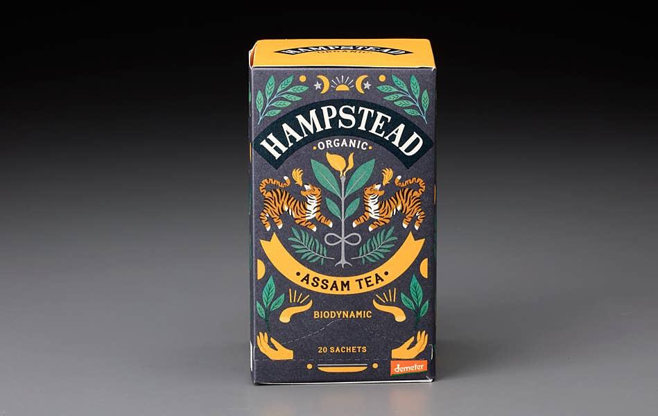 Hampstead Organic Assam tea, a deep malty brew sourced from the historic tea-rich foothills of the Himalayas.