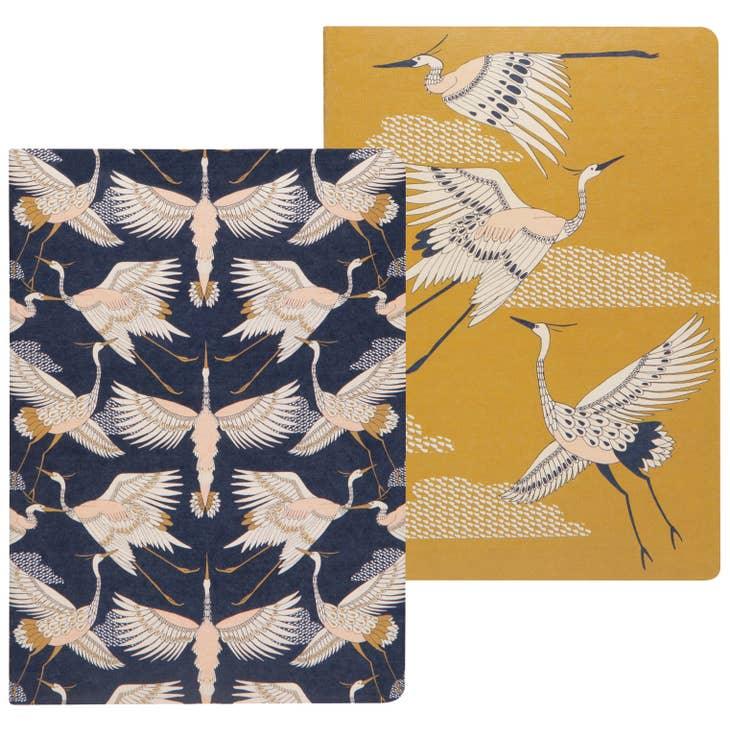 Navy Crane Notebook - Soft-bound notebook with an avian design, perfect for capturing thoughts and ideas.