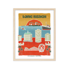 Artistic depiction of Long Beach's scenic boardwalk, harbor, and city skyline, encapsulating its coastal allure.