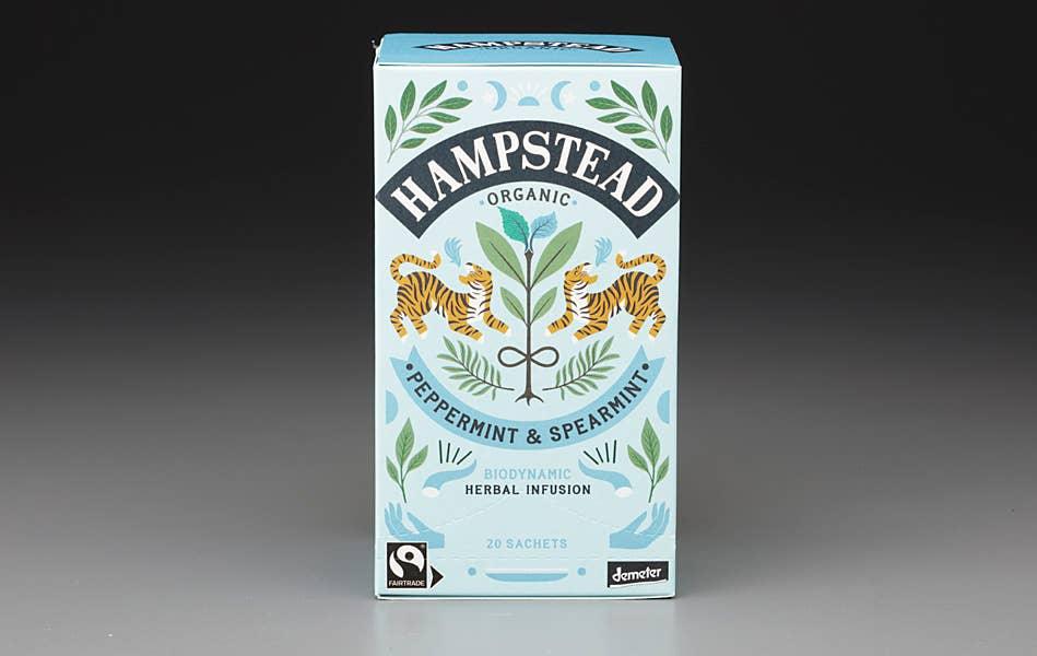Hampstead Organic Peppermint & Spearmint tea, a revitalizing blend of organic mint leaves, perfect for a moment of clarity.