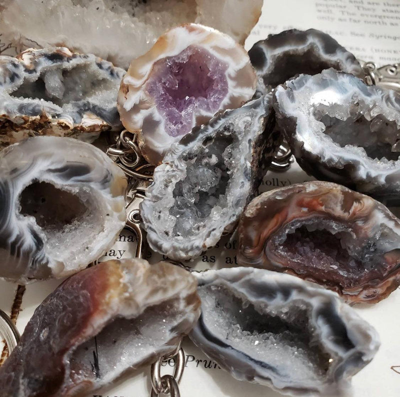 Natural Agate Geode Keychain