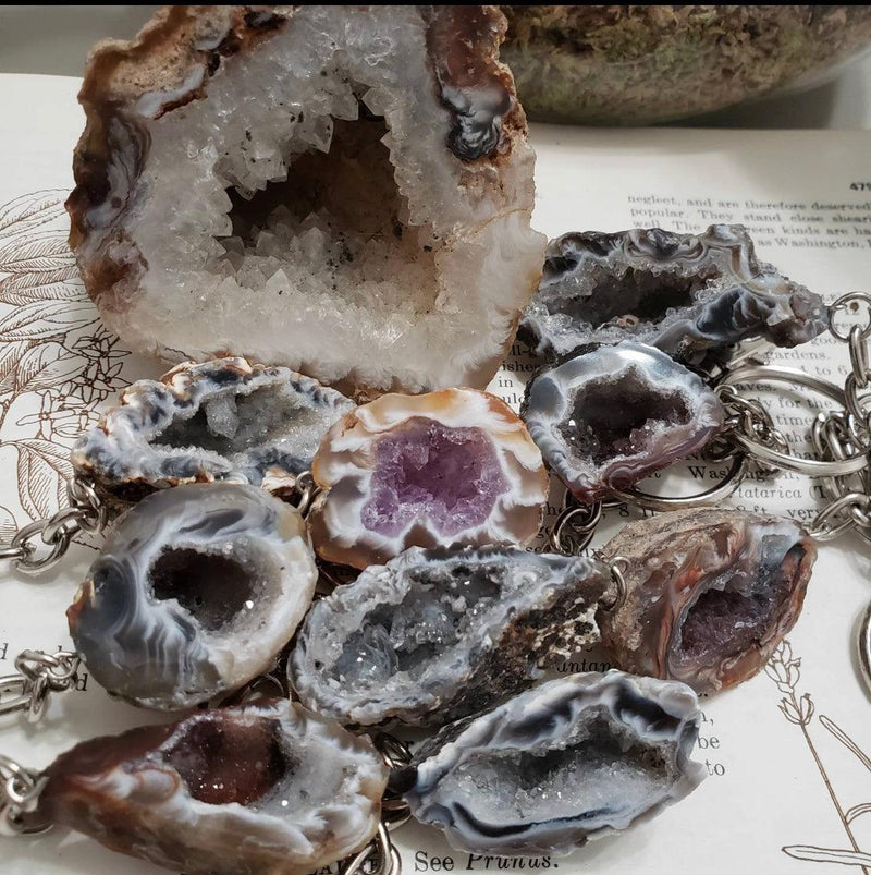 Natural Agate Geode Keychain